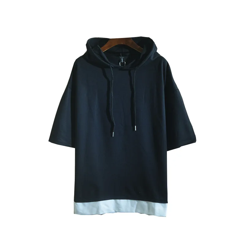 

European American Simple Plus Size Men's Clothing Plus Hip-hop Hooded Short-sleeved T-shirt Loose Sports Trendy Handsome Clothes