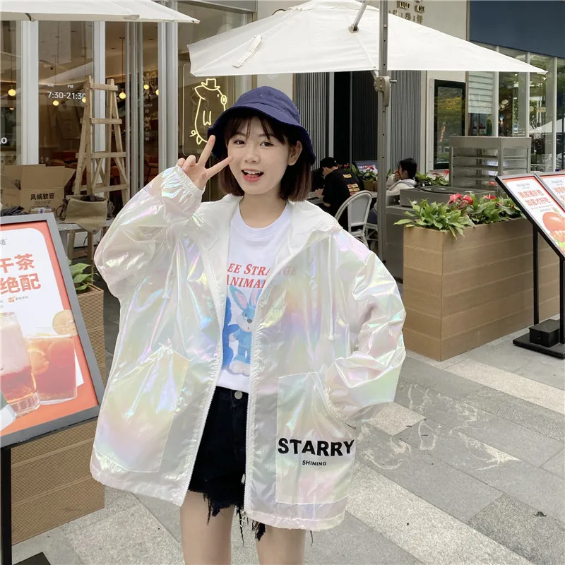 

2021 Summer Sun Proof Clothes Lovely Hooded Coat For Female Students Harajuku Women Clothing Outerwear & Coats Basic Jackets