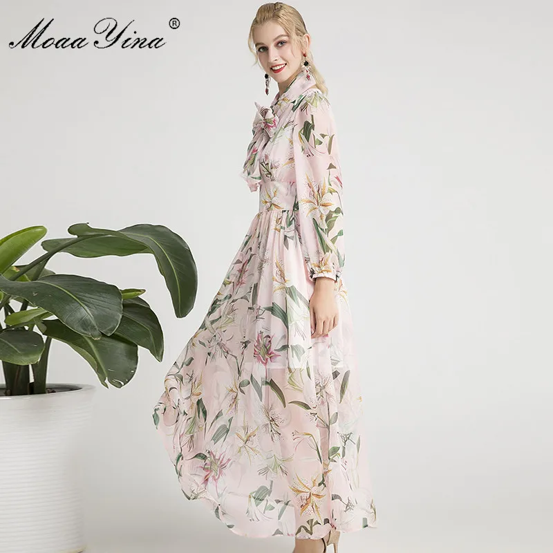 MoaaYina модное дизайнерское подиумное платье Весна Осень женское с длинным рукавом