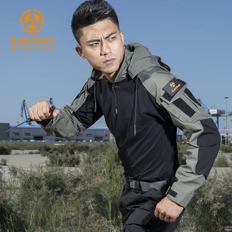 Мужская камуфляжная рубашка из 65% хлопка и 35% Полиэстера с капюшоном длинными