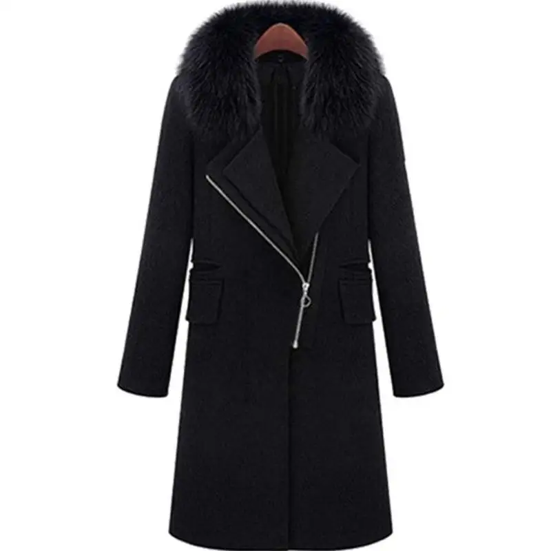 

and winter Autumn 2021 new European and American large women's clothing imitation fox collar medium length woolen overcoat