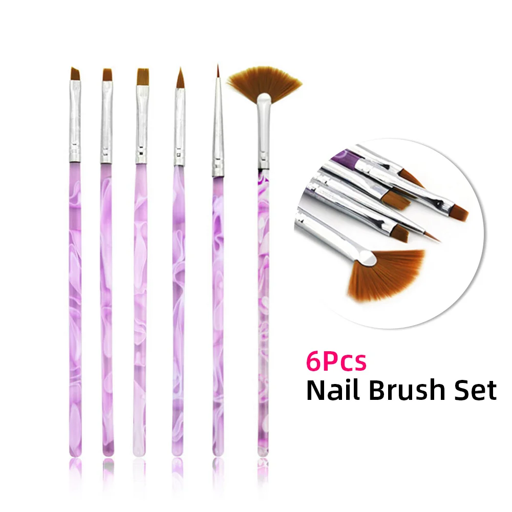set 5 (6pcs) Missguoguo акриловая кисть для ногтей, кисть для дизайна ногтей, полигелевая кисть для ногтей, для маникюра, круглая головка, УФ-Гель-лак, ручка, профессиональный инструмент для лака - Цвет: set 5 (6pcs)