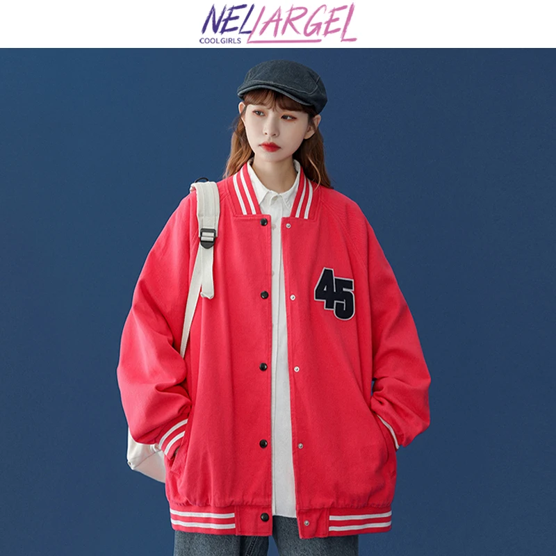 

NELLARGEL Women Streetwear Vintage Kawaii Varsity Jackets 2022 Female Japanese Loose Winter Jackets Girl Korean Bomber Jackets
