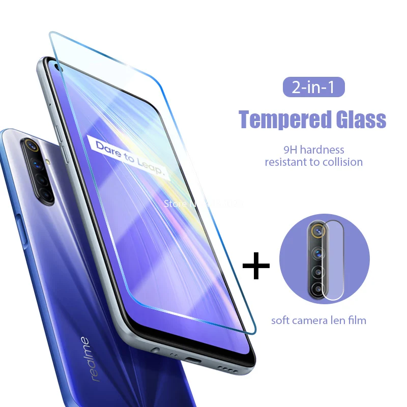 

2in1 Tempered Glass for Realme C3 C3i C11 C12 C15 C17 C1 C2 Camera Lens Screen Protector on Q Q2 Narzo 10 10A 20 Pro V3 V5 Film