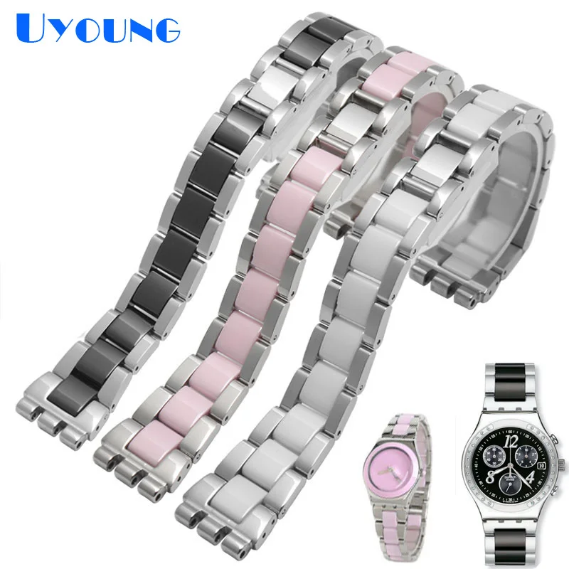 Металлический ремешок для часов Swatch YGS716 YAS100 YVS441G/YAS112G браслет из нержавеющей стали+ керамический ремешок для часов 17 мм для женщин