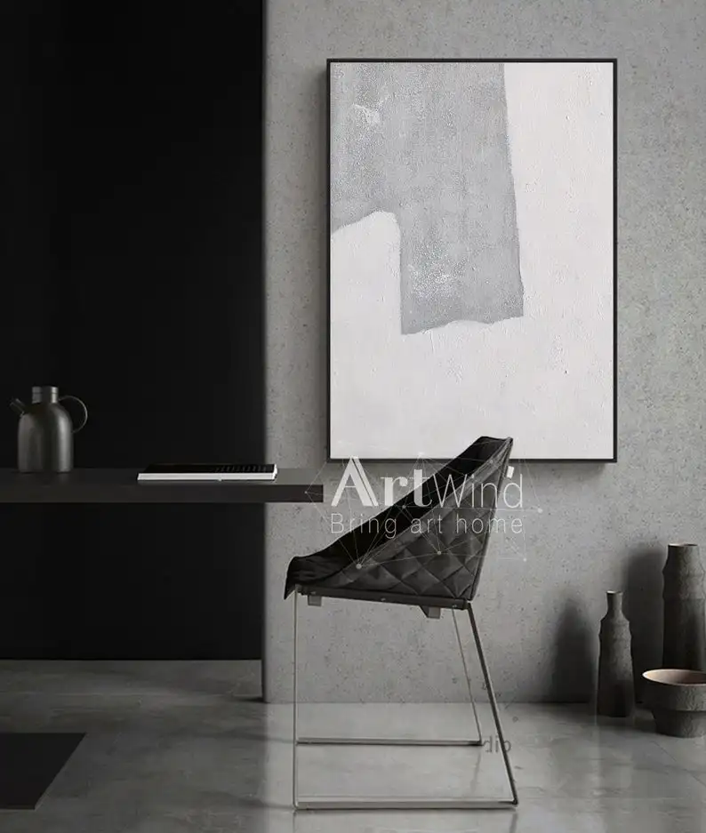 

Большой Абстрактная живопись оригинальный белый Рисунок покраска серого тяжелый текстурная живопись оригинальные произведения искусства...