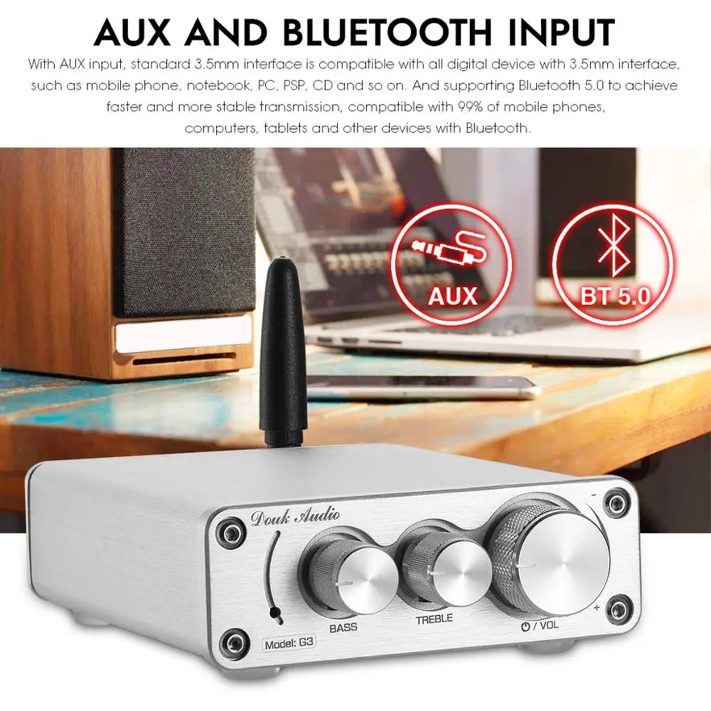 Цифровой мини-усилитель Douk Audio G3 Bluetooth 5 0 TPA3116 Hi-Fi 2 каналов стерео аудиоусилитель с