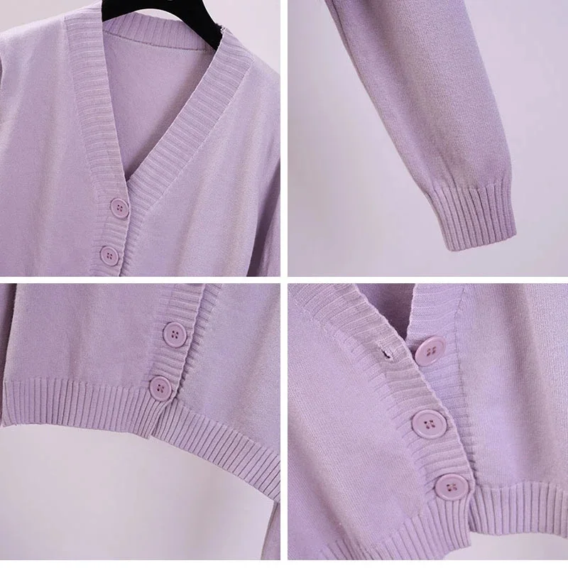 

Autumn Cropped Cardigans Soft Loose Ladies Short Knitted Women Sweaters Long Sleeve Buttons V neck Solid Colors Women Cardigan