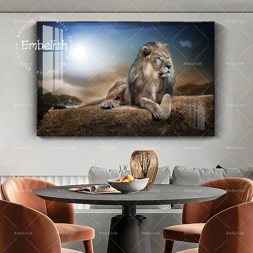 

Embelish Animals Wild Lion Under Moon Modern Pictures For Living Room Wall Art Posters Home Decor HD Print Canvas Paintings