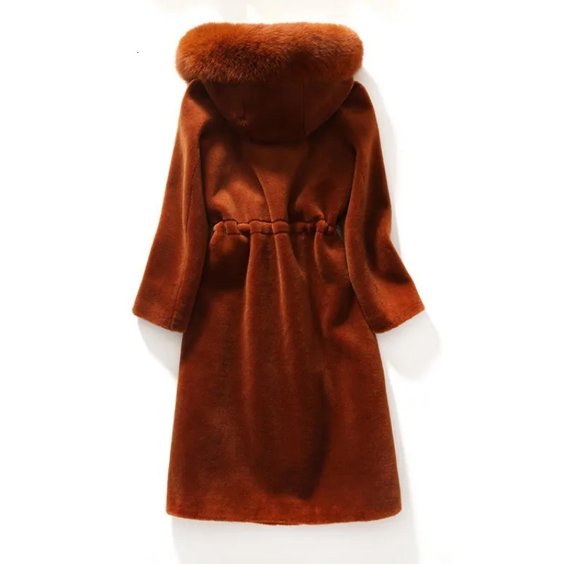 Женский Длинный Меховой халат зимняя теплая шерстяная куртка с воротником из