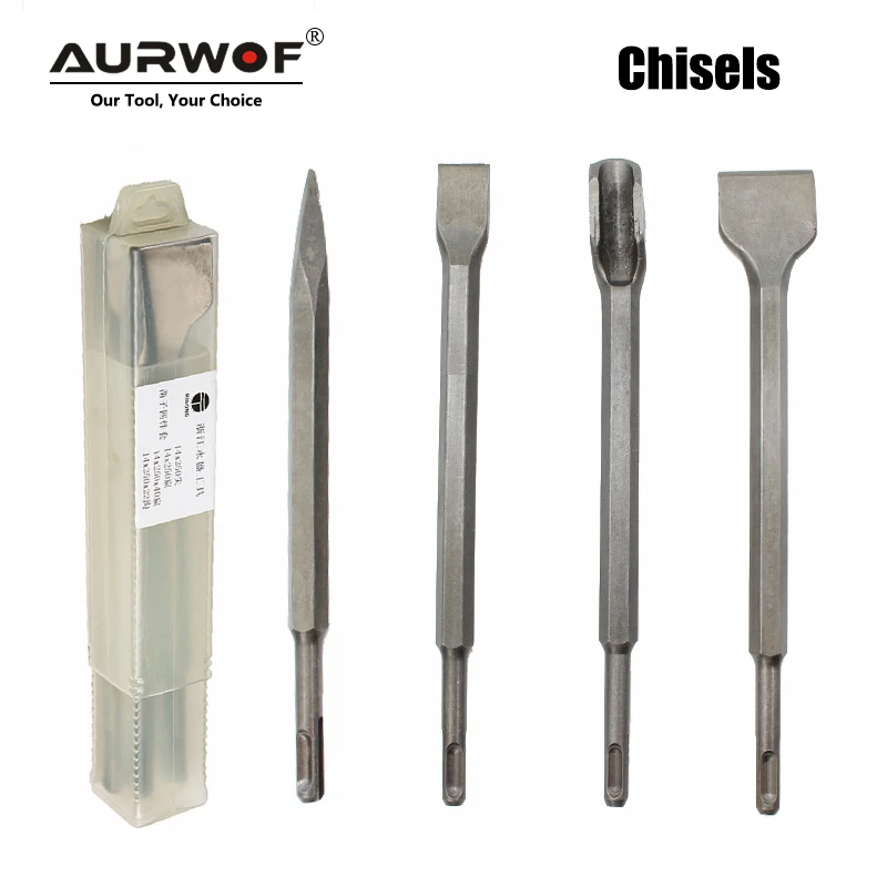 4pcs 250mm SDS PLUS Chisels Set Point Groove Gouge Flat Chisel Electric Hammer Drill Bit Break Concrete Brick Wall Drilling