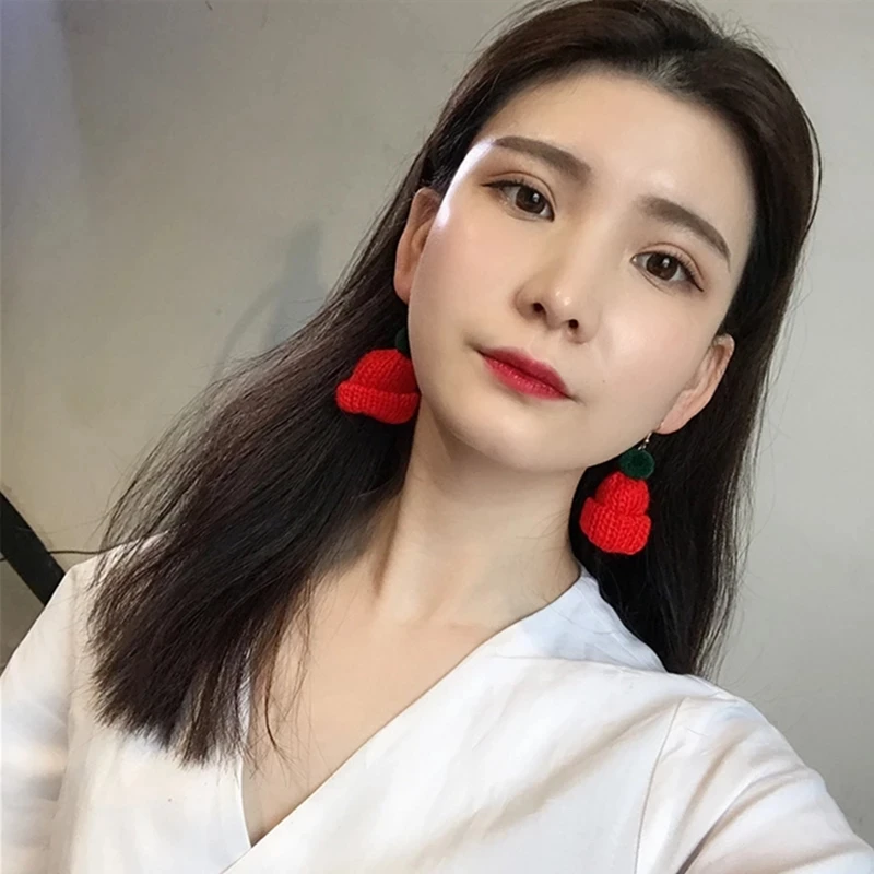 Серьги-подвески в виде рождественской шапки темпераментные длинные