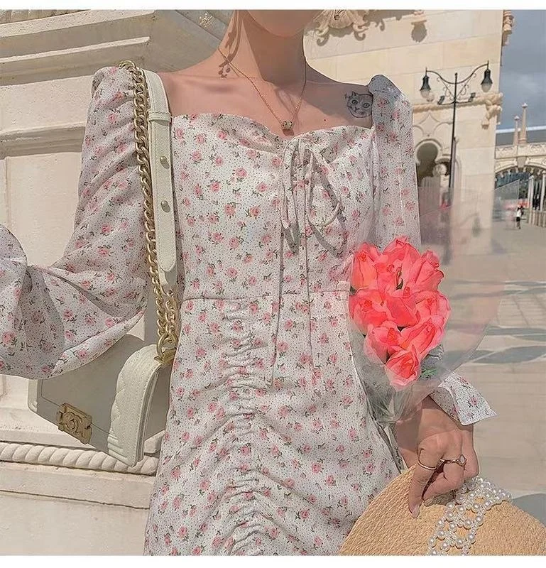 

New Spring Sweet Super Fairy Mori Style Long Mouw Square Neck Shop