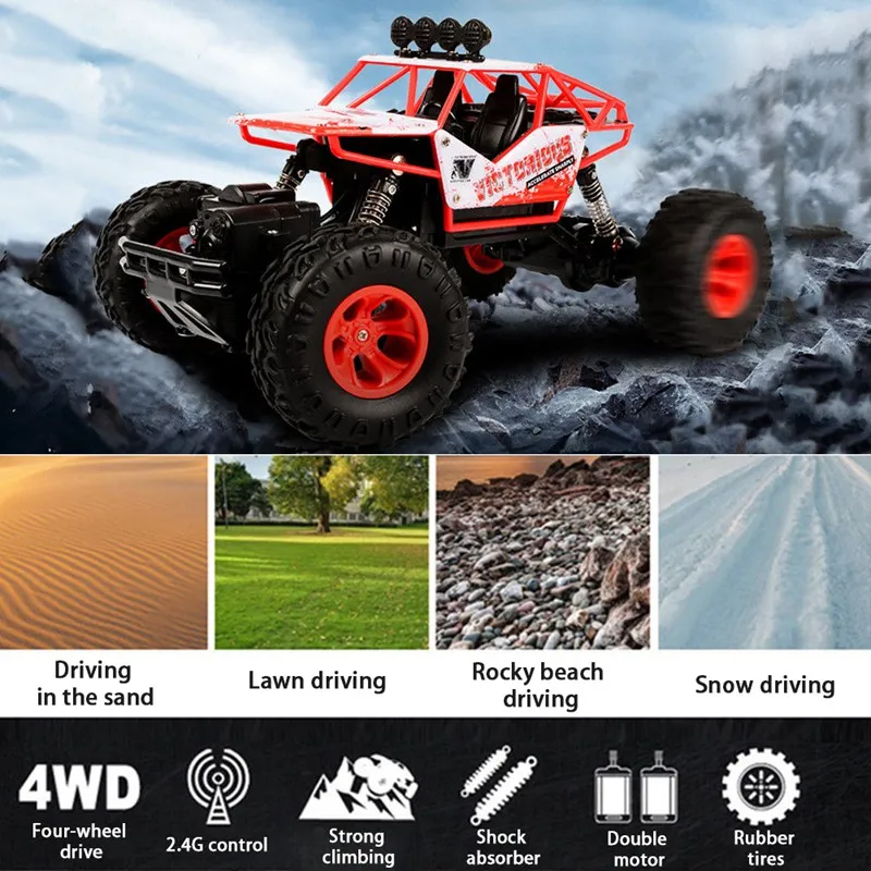 1: 16 RC Автомобиль 2 4G 4CH 4WD Рок Гусеничный 4x4 вождение автомобиля двойной двигатель