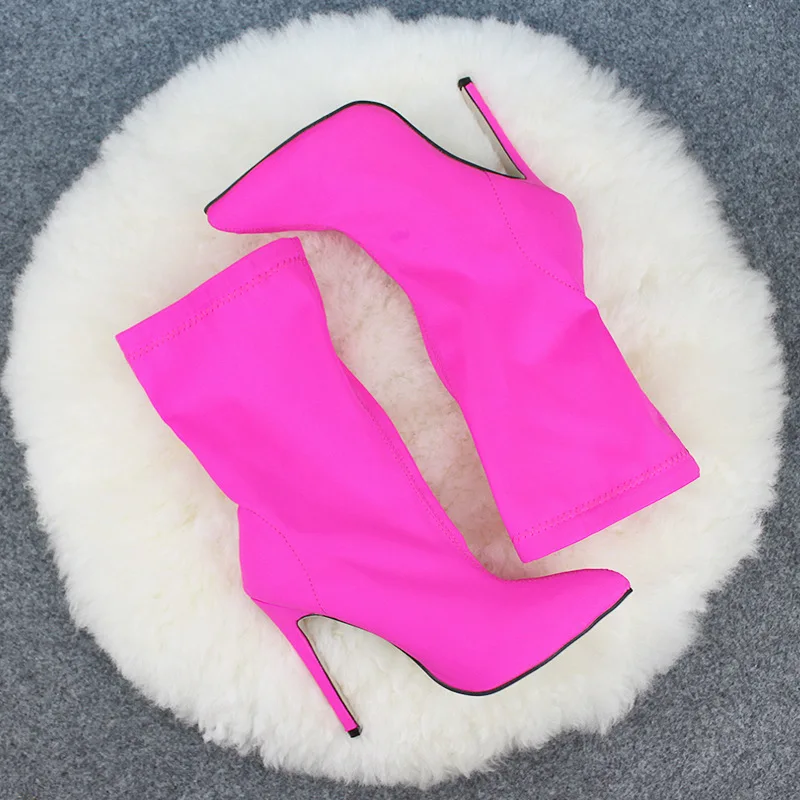 

Hot selling women's short boots autumn winter 2020 elastic cloth thin heel high heel shoes large 43