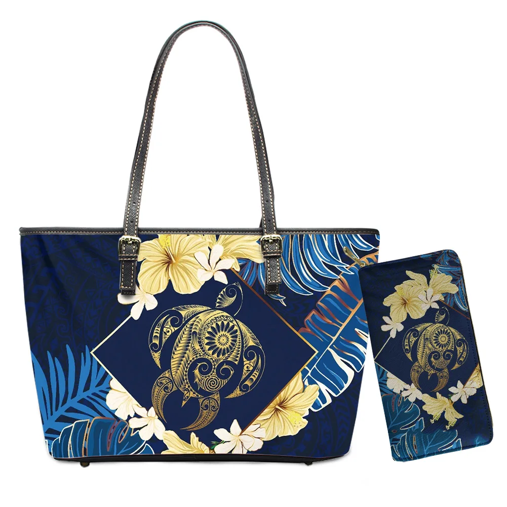 

Polynesian Large Shoulder Bag And Purse Plumeria Casual Luxury Leather Handbags Hawaii Leather Handbags Set Women 2021 Wholesale
