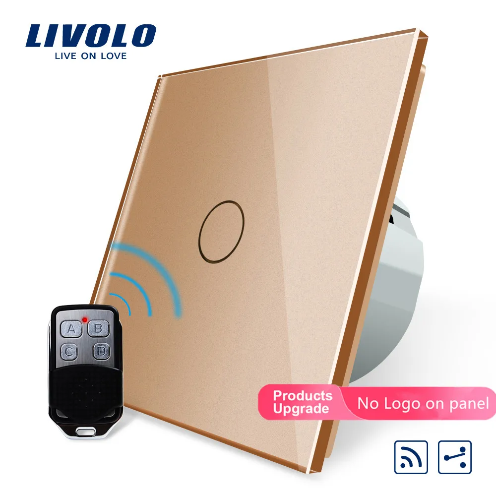 Gold-No logo Livolo/Стандартный Беспроводной переключатель 1 Gang 2 Way, AC 220~ 250 V, с пультом дистанционного управления Функция, C701SR-1/2/3/5, без пульта дистанционного управления - Цвет: Gold-No logo