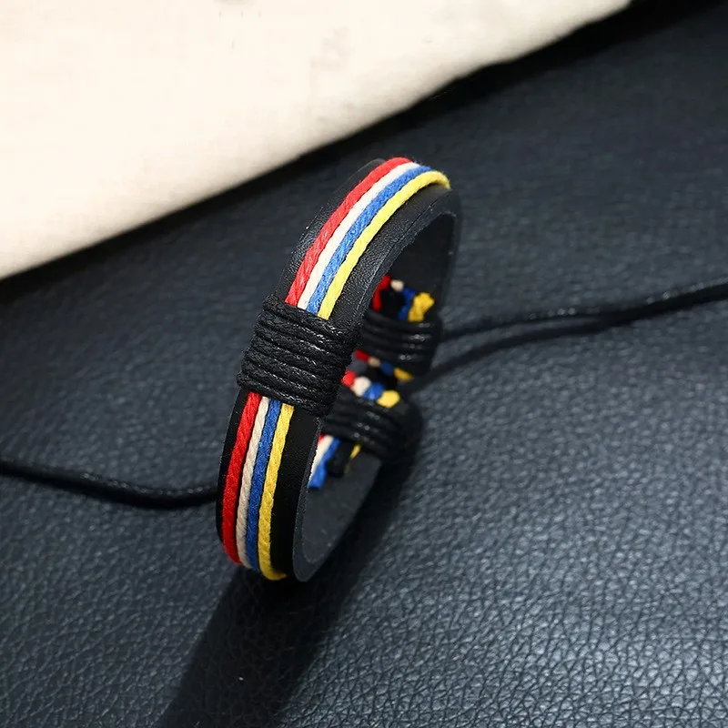 

Mix-color Linen Rope Braided Leather Bracelet Simple Style Men and Women's Bracelets Imitate Cowhide PU Rope Chain Adjustable