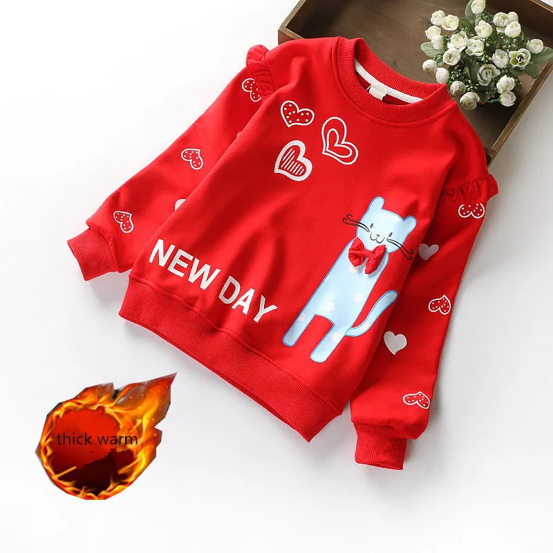 

Kids Sweatshirt Girls O-Neck Cartoon Sweater Thick Warm Pullover Girls Clothes For Spring Autumn Winter Pink Red Purple 3-12T