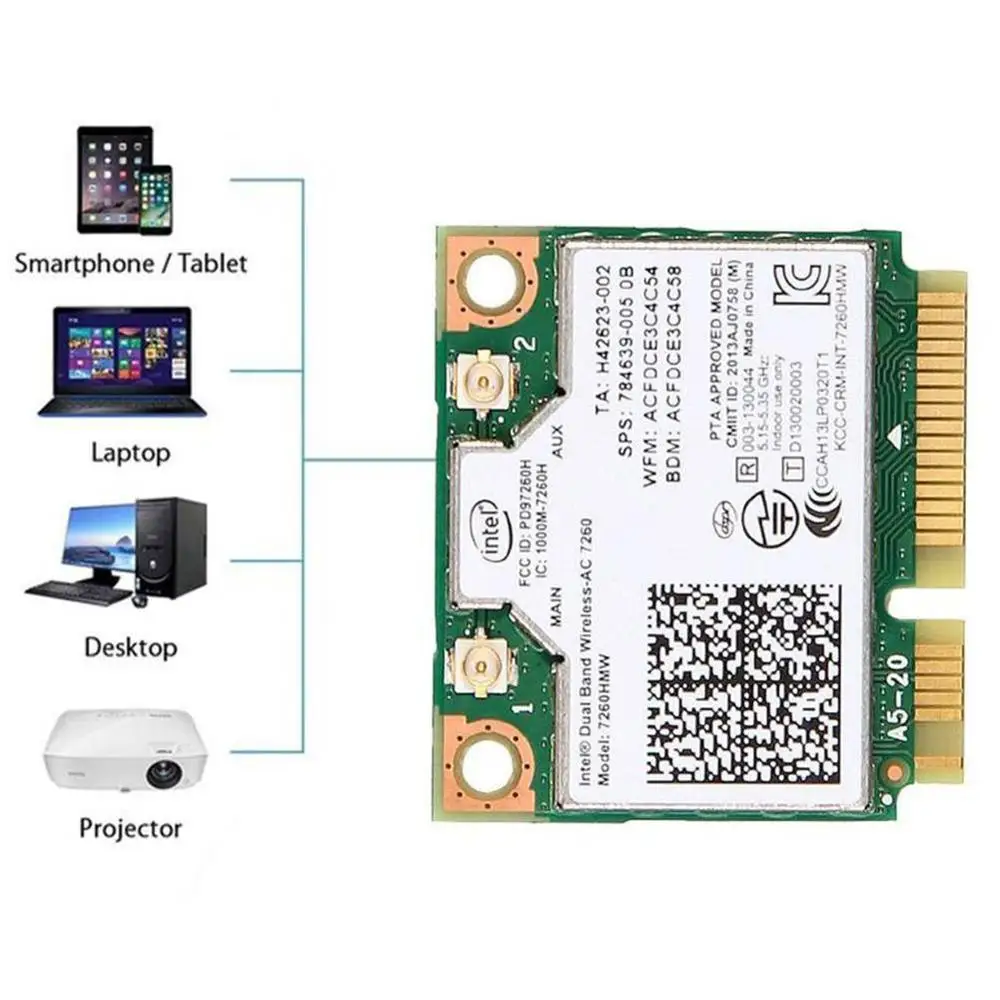 Двухдиапазонная беспроводная Wi Fi карта для Intel 7260HMW Half Mini PCI E 2 4G/5 ГГц Bluetooth 4 0