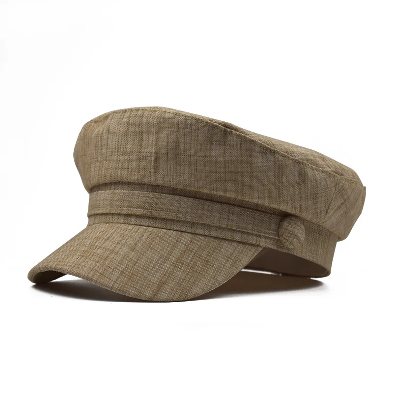 Весенне-летний хлопковый и льняной плоский берет для мужчин женщин темно-синяя