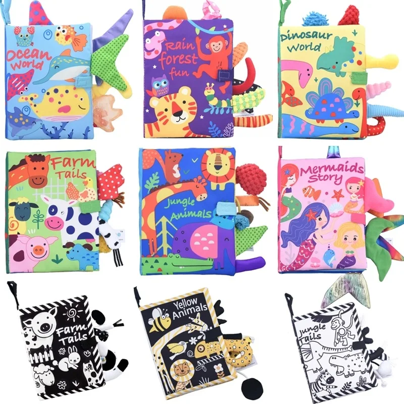 

Baby Books 0-12 Month Early Development Learning Educational Toys Black White Visual Soft Cloth book with Sound for kid Activity