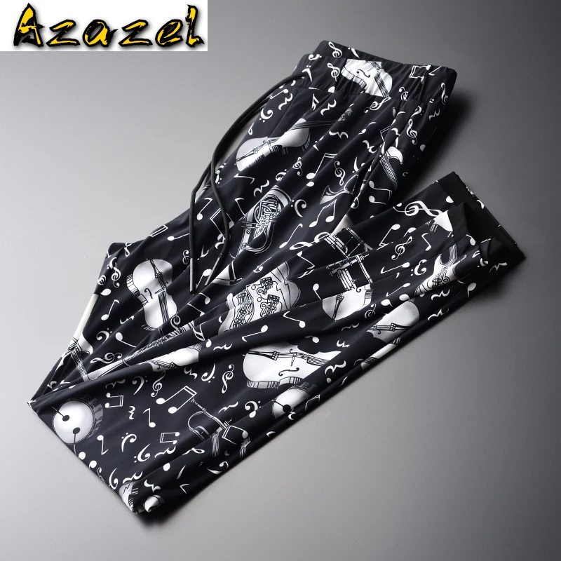 Azazel Summer Mens Pants Luxury Note Allover Printed Mens Trousers Plus Size 3XL 4XL Fashion Casual Sport Pants Man