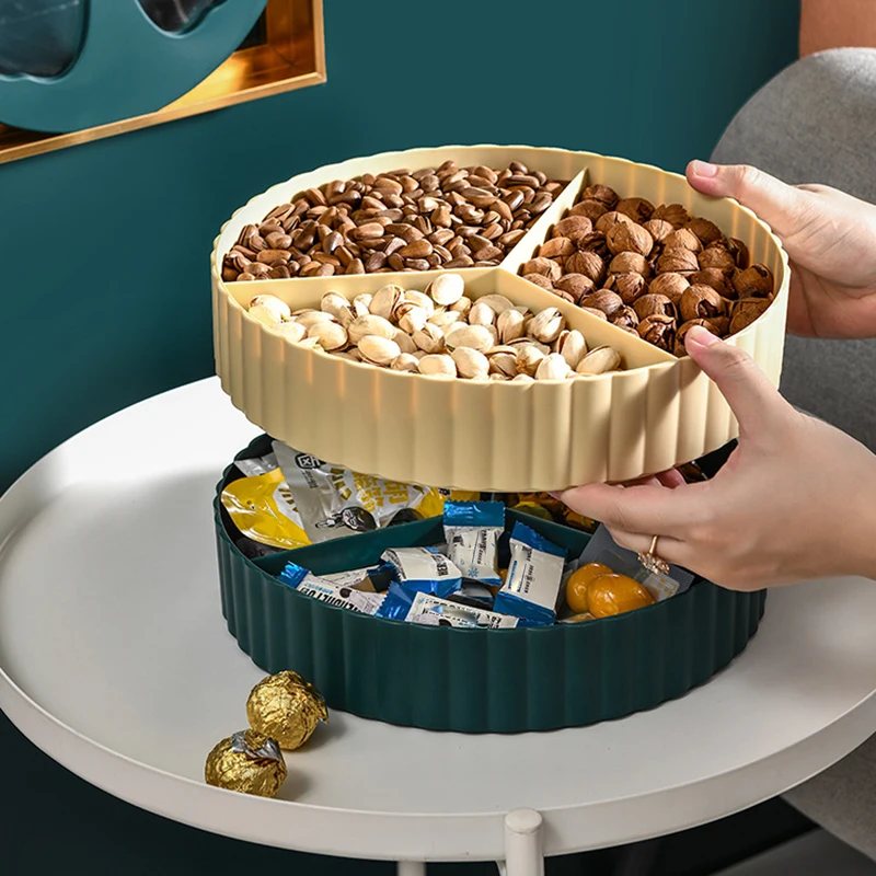 

New Double-layer Table Storage Box Fruit Candy box Round Snack Storage Food Tray for Living Room Kitchen