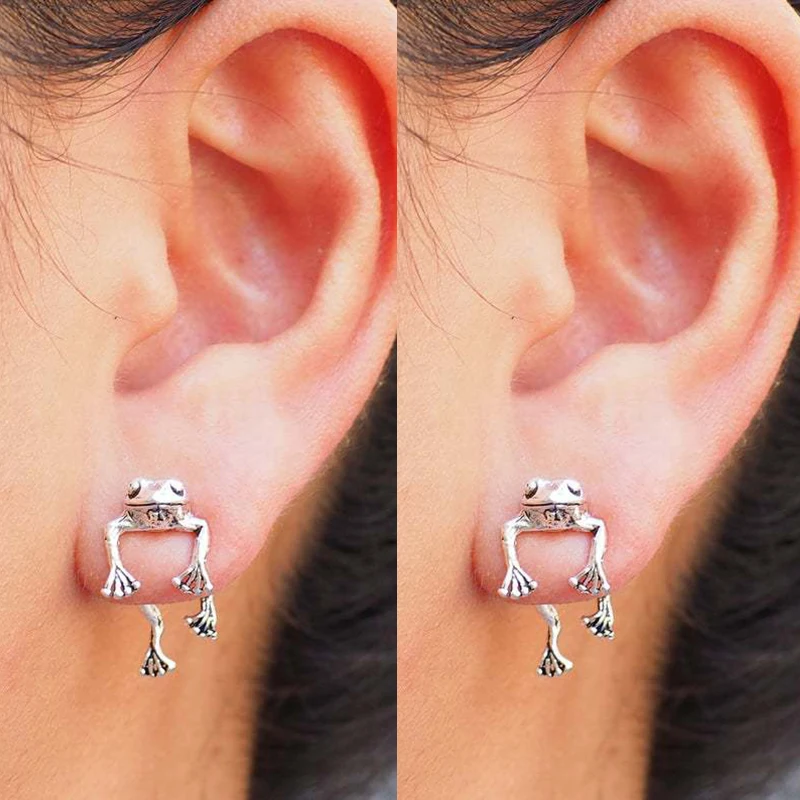 

Vintage Silver Frog Earrings for Women Girls Boy Animal Gothic Stud Earrings Piercing Female Punk Halloween Jewelry Brincos