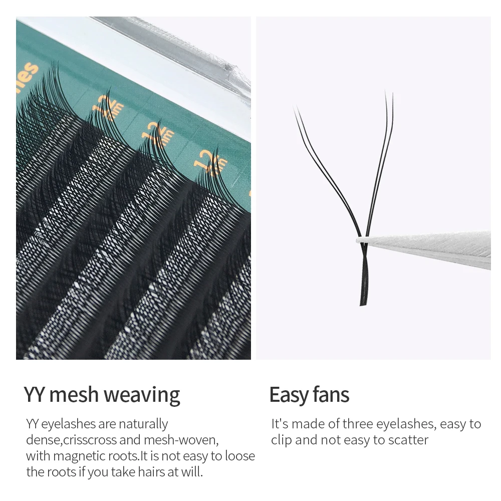 

GLAMLASH Wholesale 8-14mm C/D Curl YY False Eyelash Extension Black Soft Invividual Y Shape Volume Premade Fan Blooming Lash