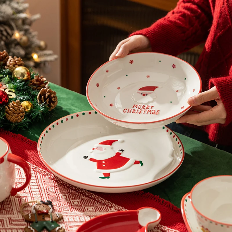 

Modern Housewife Original Red Santa Claus Shaped Tableware Ceramic Bowl Cute Large Plate Deep Plate Breakfast Cup