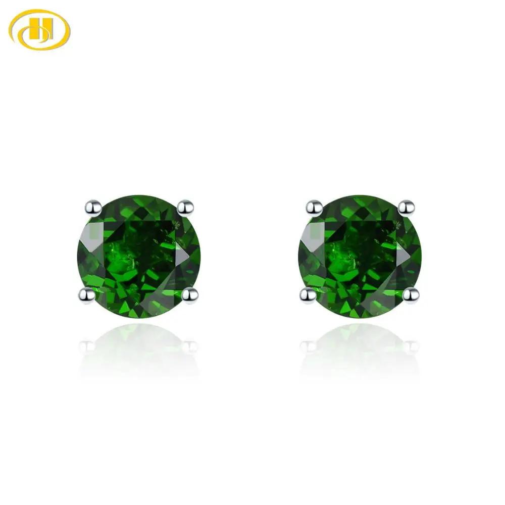 Серьги женские из серебра 925 пробы с диопсидом и натуральным зеленым