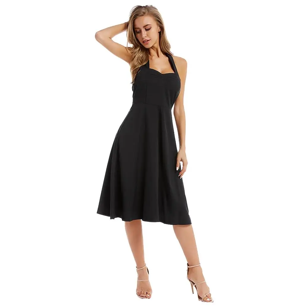 Черное платье на бретельках с высокой талией трапециевидной формы в стиле ретро