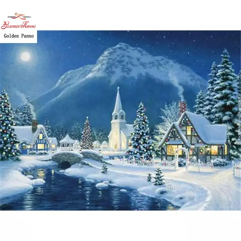 Diamond Painting House Winter Square Diamond Embroidered Landscape Mosaic Christmas Gift