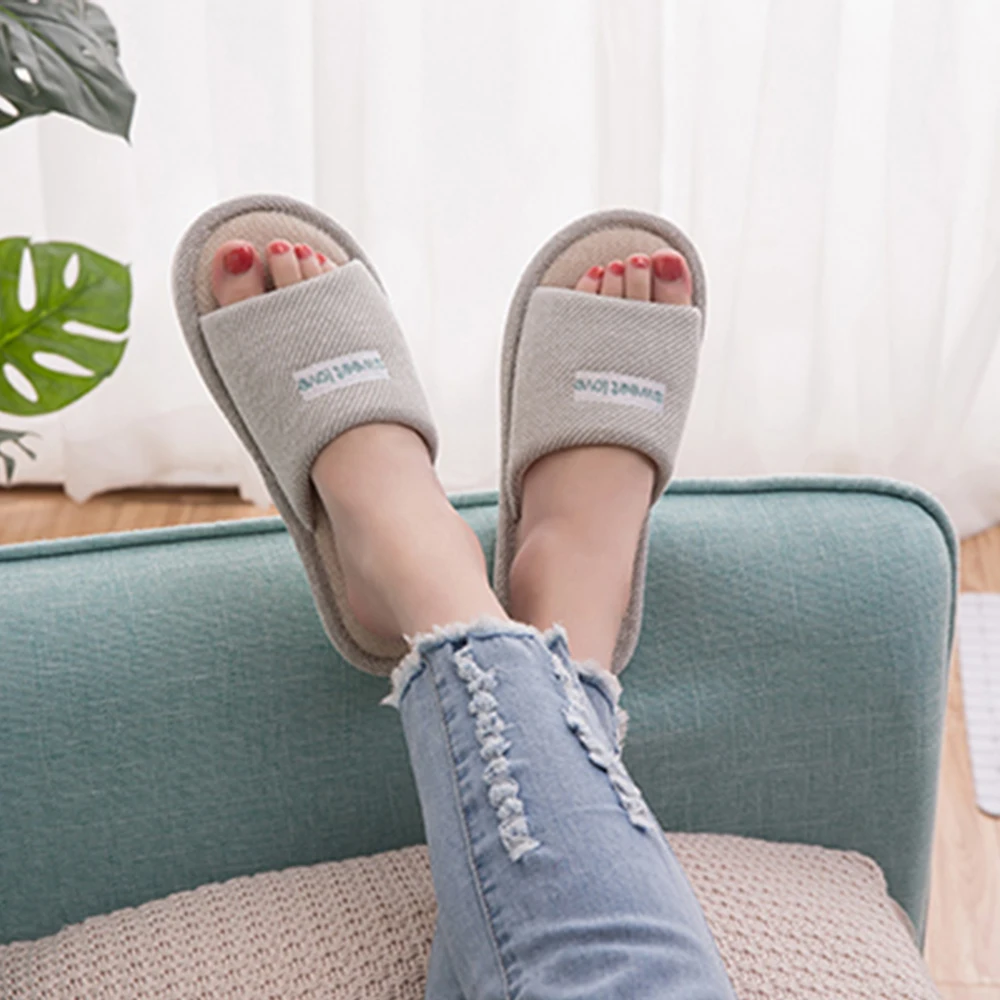 

Women Indoor home Slippers Flat Shoes Solid Color Comfortable Anti-slip Home Flax Linen Slipper Woman Men House Cotton Slides