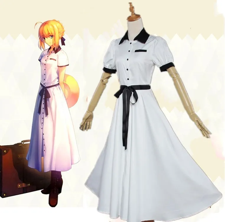 Аниме Fate/stay night сабля униформа косплей костюм Saber белое платье для