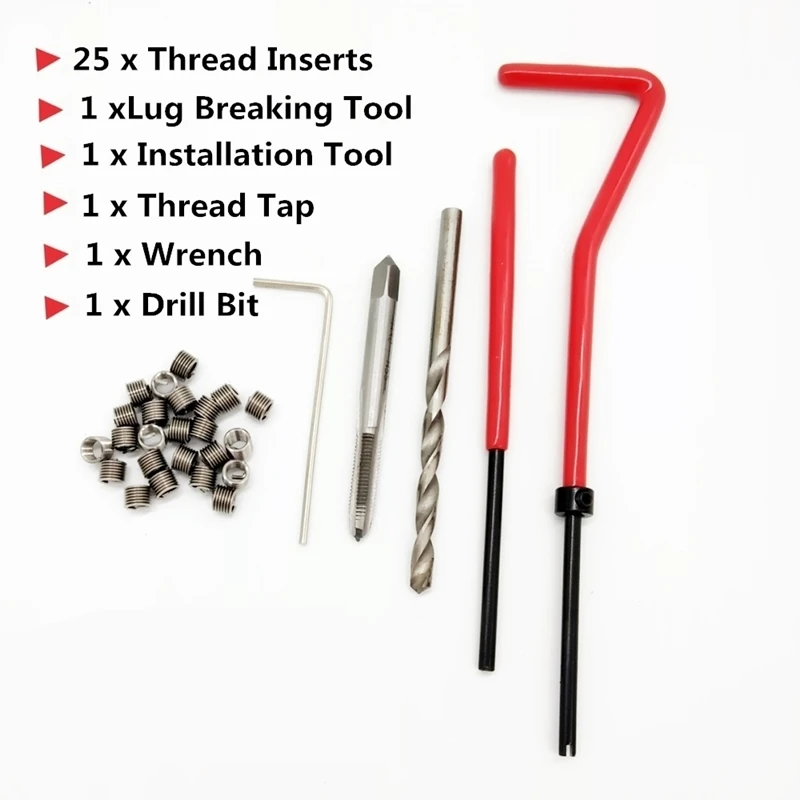 

Thread Repair Tool Kit 30pcs M5/M6/M8 for Restoring Damaged Threads Spanner Wrench Twist Drill Bit Kit Repair Tool Coarse Crowba