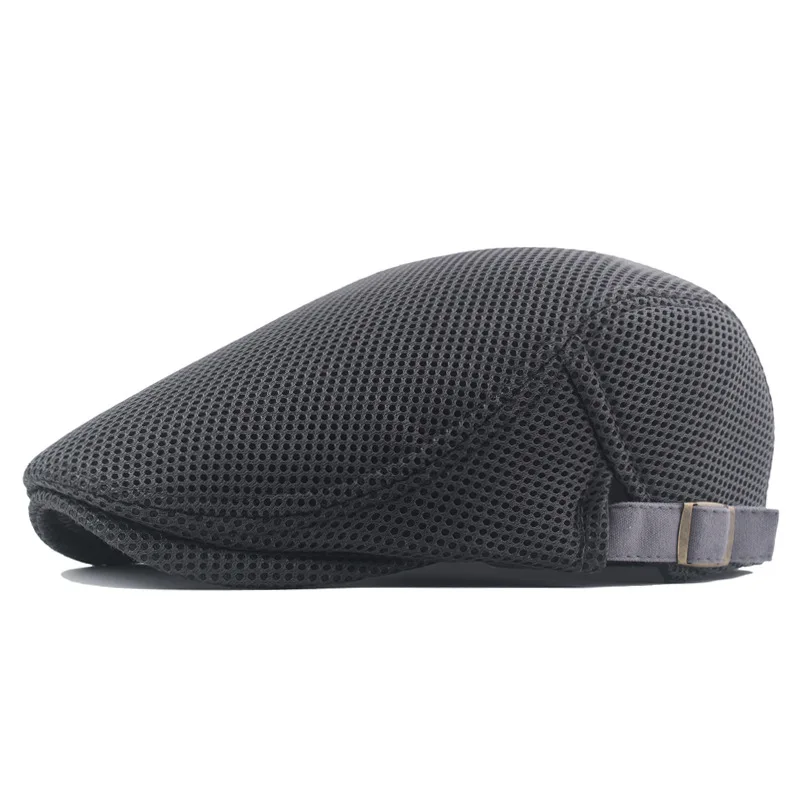 

Spring Summer Men's Beret Solid Color Hollow Mesh Cap Breathable Adjustable ladies Sun Hat