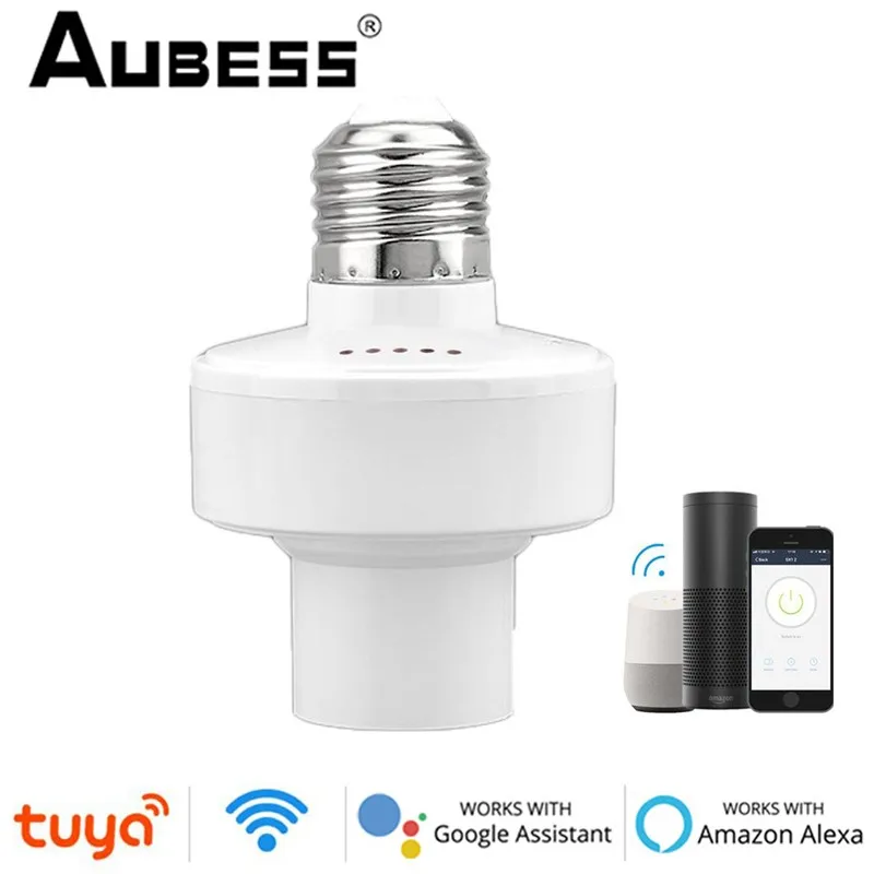 

AUBESS Tuya WiFi Smart Light Bulbs Adapter E27 LED Lamp Holder Base 85V-250V Smart Home Control Work With Alexa And Google Home