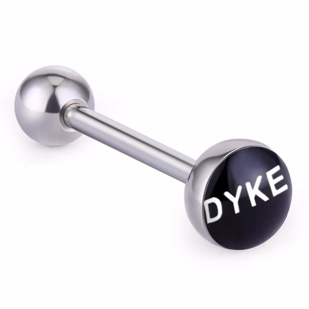 DYKE Женское кольцо в стиле панк, для девушек, забавные слова, нержавеющая сталь, пирсинг для языка, сексуальный логотип, пирсинг, штанги, штанги, ювелирные изделия для тела - Окраска металла: DYKE