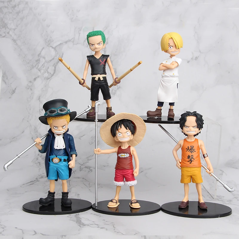 

5Pcs/set Cartoon One Piece Action Figures Anime Collection Toy Childhood Ver. Luffy Sanji Sabo Ace Zoro PVC Model Doll Kids Gift