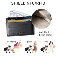 zobato 2021 leather minimalist credit card holder rfid protection anti theft brush slim small wallet mens women