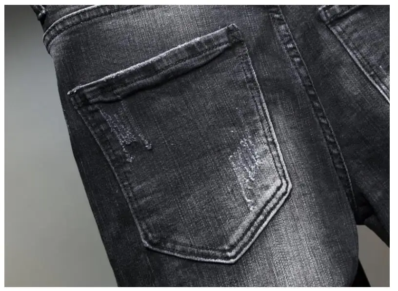 Autumn mens jeans black embroidered stretch men's trousers штаны мужские European and American style slim washed pants