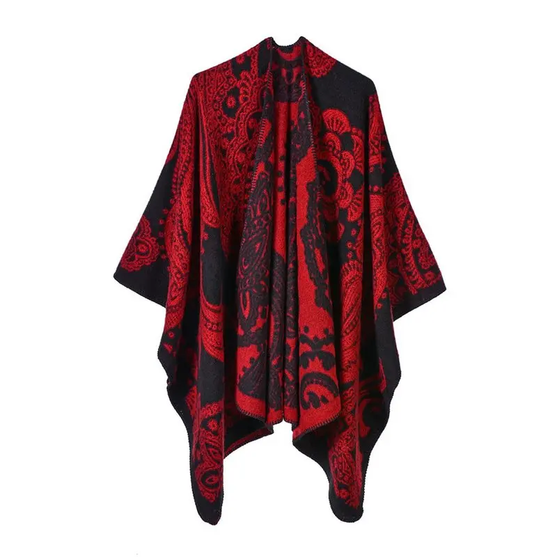 Bohoartist Fall Winter Women's Ethnic Scarves Geometric Pattern Female Boho Warm Wool Capes |