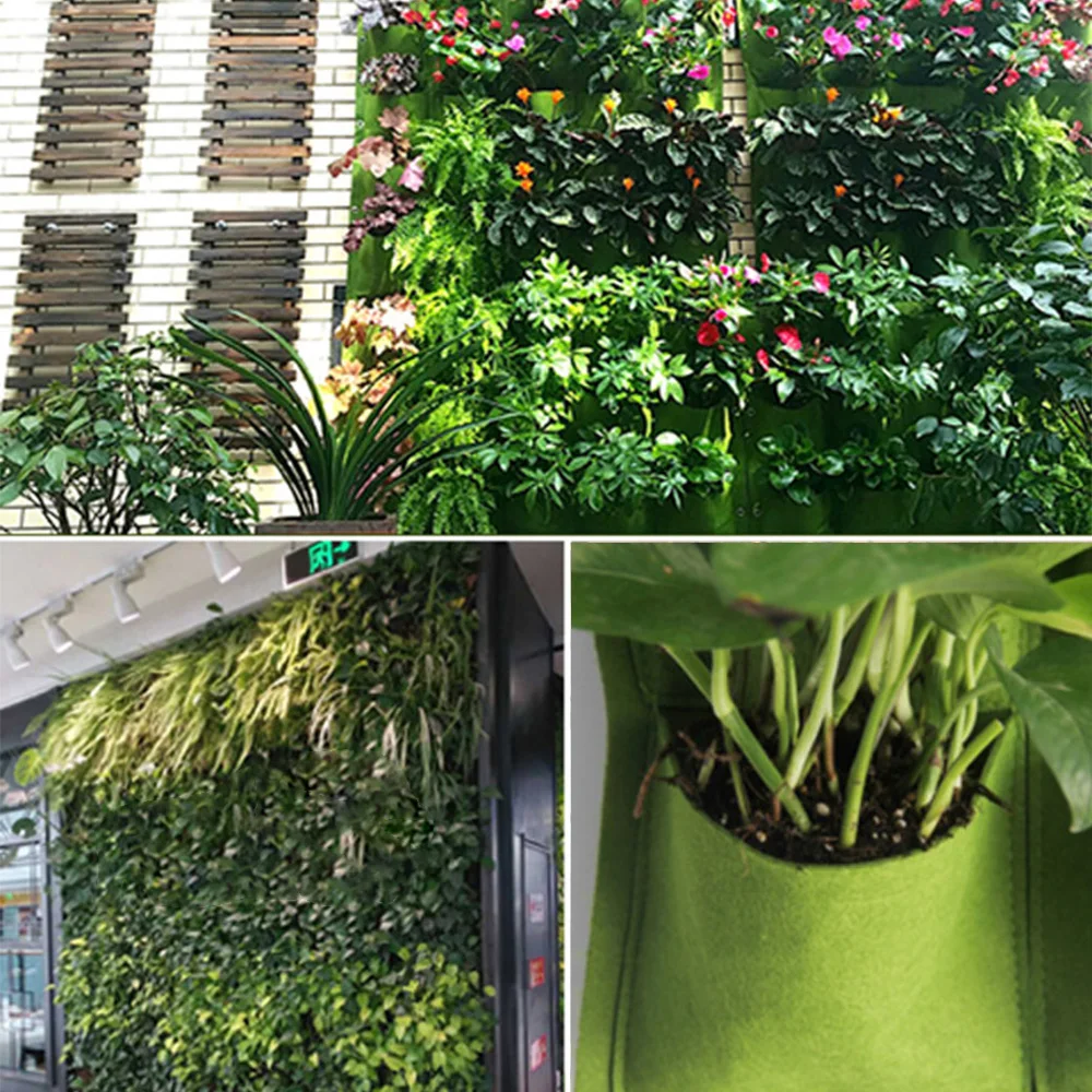 

6/9/12 Pockets Green Grow Bag Wall Hanging Plant Growing Bags Vertical Garden Vegetable Living Garden Bag Planter Seedling Bag