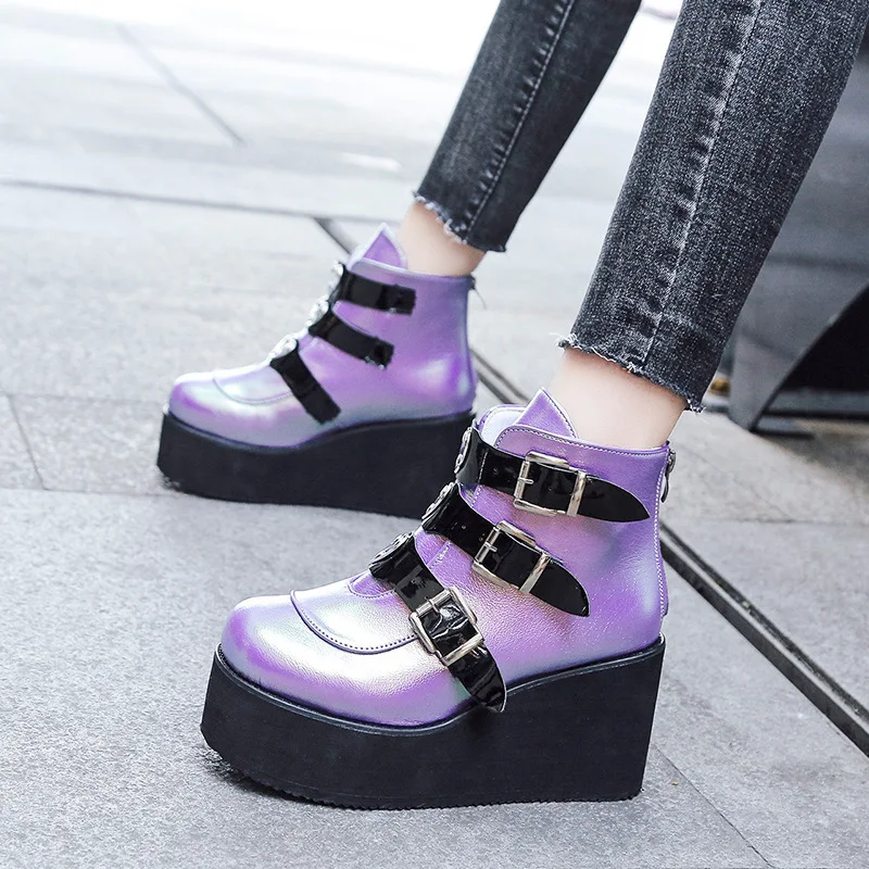 

Plus Size 35-43 Goth Shoes Winter Buckle Ankel Boots Women Punk Female Platform Boots Wedges High Heels Women Boots Botas Mujer