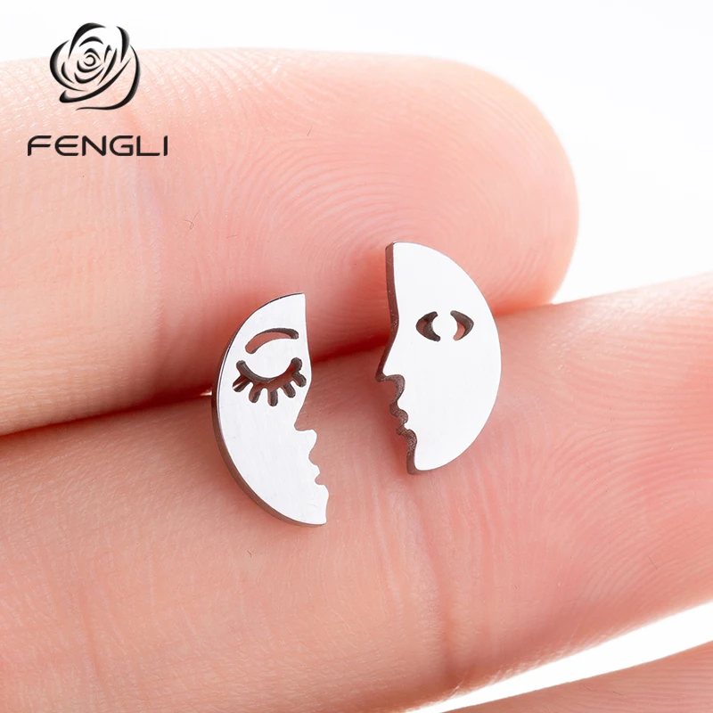Женские серьги гвоздики из нержавеющей стали FENGLI Lover Moon уникальные