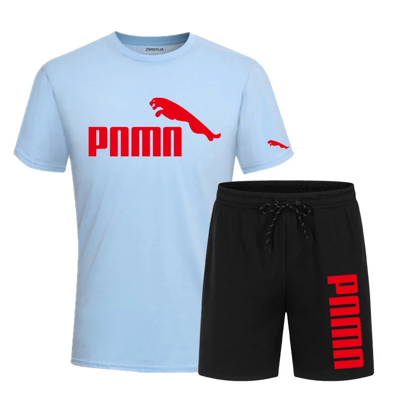 

Men's sports suit printing casual wear O-neck breathable T-shirt+sports shorts men's running clothes new fashion fitness clothes