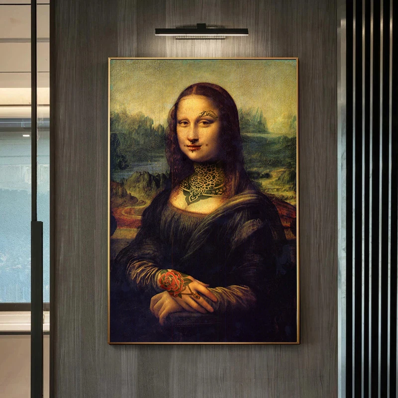 

Famous Mona Lisa Canvas Painting Funny Art Tattooed Bad Girl Posters and Prints Wall Art Picture for Living Room Home Decoration