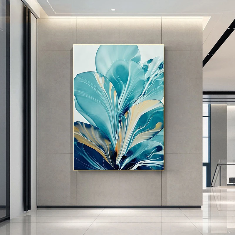 

Canvas Painting Wall Art Green Yellow Big Fan-shaped Plant Leaf Abstract Picture Poster Home Living Room Passage Decoration